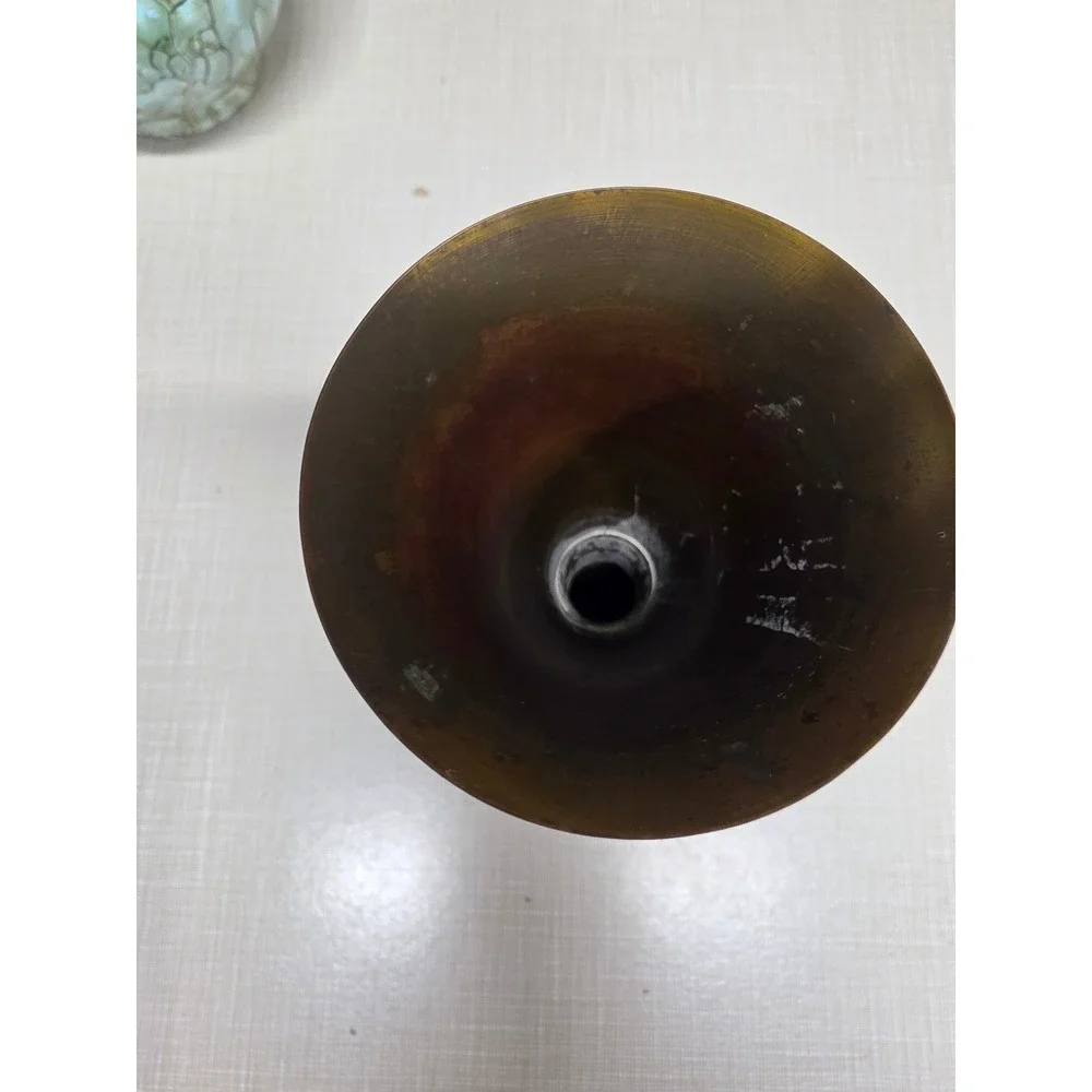 Vintage EB Holland Brass and Marbled Ceramic Bud Vases set of 2 Mid Century